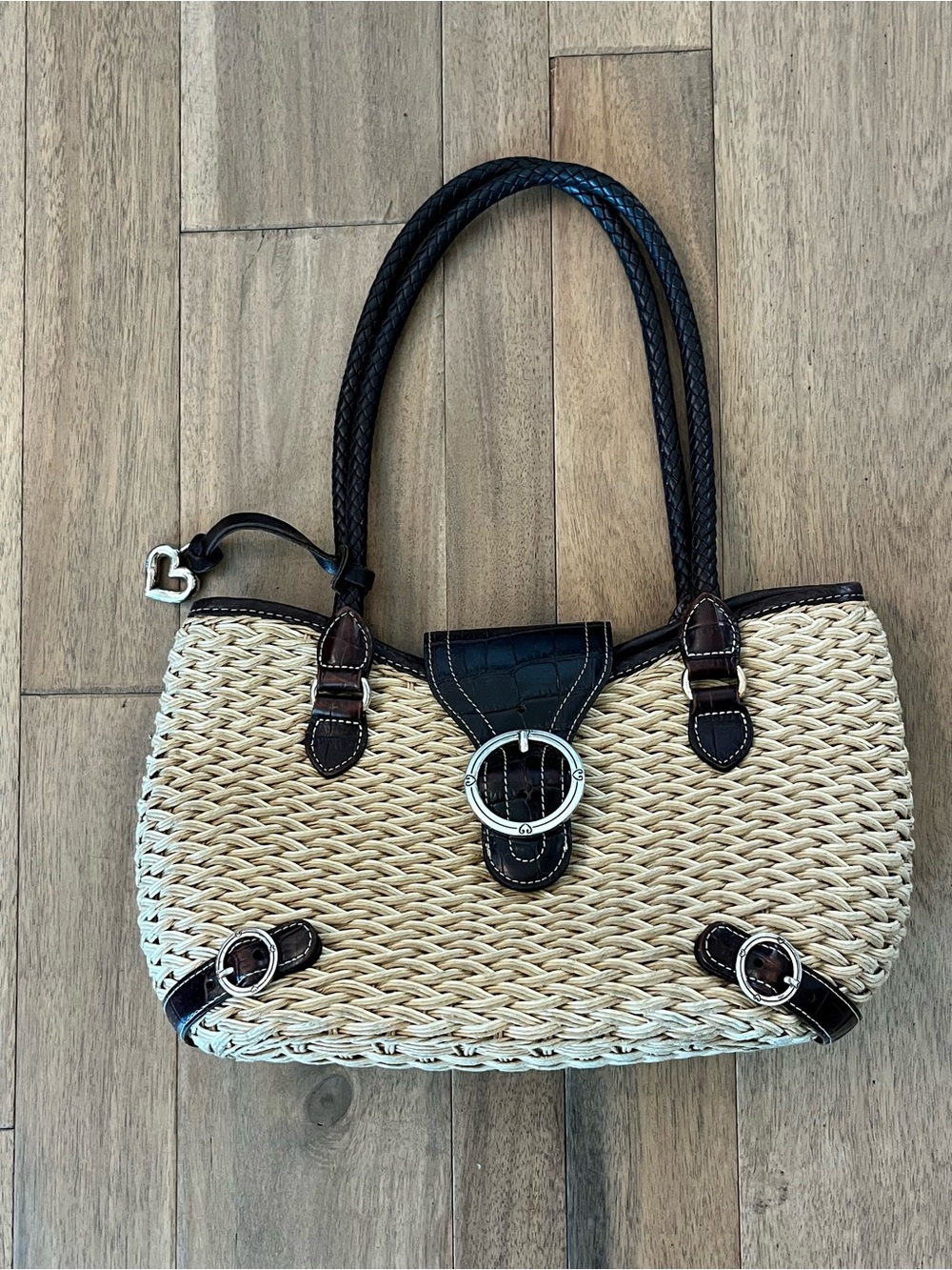 Brighton Straw Tote with Dark Brown Leather Trim